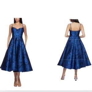 B Darlin Juniors' Sweetheart-Neck Jacquard Fit & Flare Dress Sz 0 Blue NWT Party